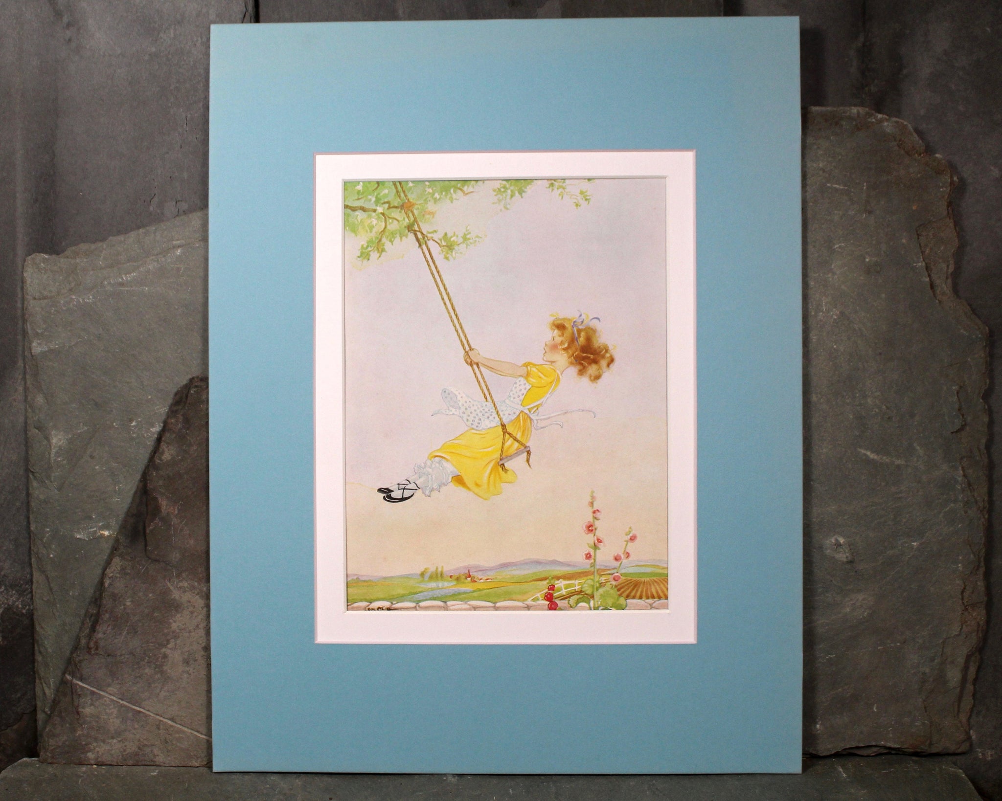 Vintage Nursery Art - Your Choice of Beautiful 1920s Garden Scenes in Custom Mats to fit 11" x 14" Frames - Sold UNFRAMED