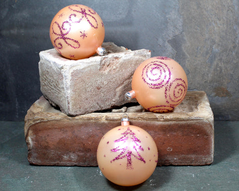 Set of 3 Pink and Fuchsia Glass Christmas Ornaments for Your Vintage Christmas Tree! - Italian Glass Pink Glitter Ornaments